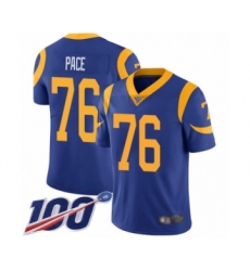 Men's Los Angeles Rams #76 Orlando Pace Royal Blue Alternate Vapor Untouchable Limited Player 100th Season Football Jersey