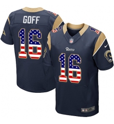 Men's Nike Los Angeles Rams #16 Jared Goff Elite Navy Blue Home USA Flag Fashion NFL Jersey