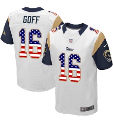 Men's Nike Los Angeles Rams #16 Jared Goff Elite White Road USA Flag Fashion NFL Jersey