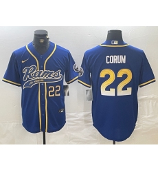 Men's Los Angeles Rams #22 Blake Corum Number Royal Cool Base Stitched Baseball Jersey