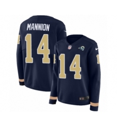 Women's Nike Los Angeles Rams #14 Sean Mannion Limited Navy Blue Therma Long Sleeve NFL Jersey