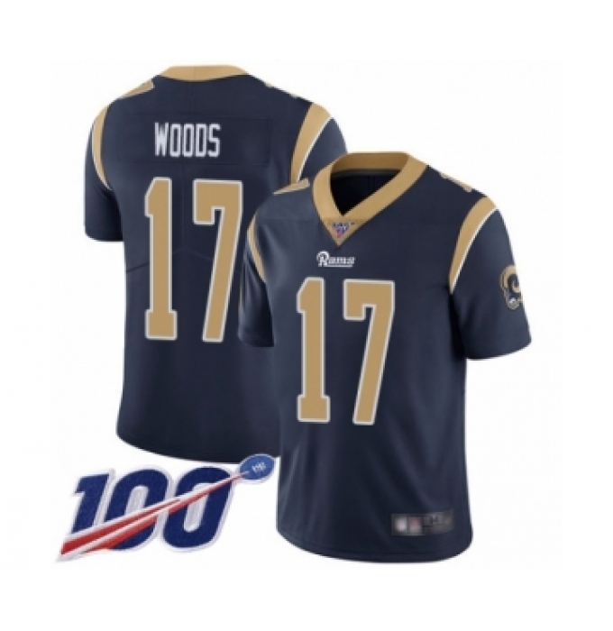 Men's Los Angeles Rams #17 Robert Woods Navy Blue Team Color Vapor Untouchable Limited Player 100th Season Football Jersey