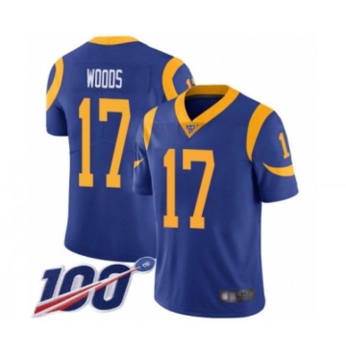 Men's Los Angeles Rams #17 Robert Woods Royal Blue Alternate Vapor Untouchable Limited Player 100th Season Football Jersey