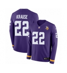 Men's Nike Minnesota Vikings #22 Paul Krause Limited Purple Therma Long Sleeve NFL Jersey