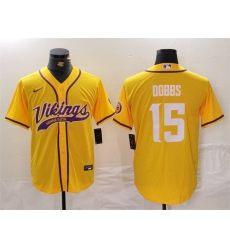 Men's Minnesota Vikings #15 Joshua Dobbs Yellow Cool Base Stitched Baseball Jersey