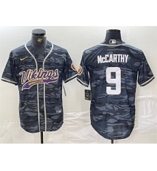 Men's Minnesota Vikings #9 J.J. McCarthy Gray Camo Cool Base Stitched Baseball Jersey