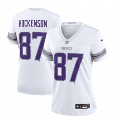 Women's Minnesota Vikings #87 T.J. Hockenson White Winter Warrior Limited Football Stitched Jersey