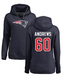 NFL Women's Nike New England Patriots #60 David Andrews Navy Blue Name & Number Logo Pullover Hoodie