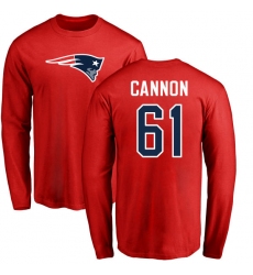 NFL Nike New England Patriots #61 Marcus Cannon Red Name & Number Logo Long Sleeve T-Shirt