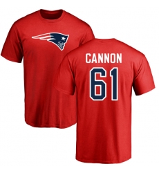 NFL Nike New England Patriots #61 Marcus Cannon Red Name & Number Logo T-Shirt