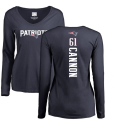 NFL Women's Nike New England Patriots #61 Marcus Cannon Navy Blue Backer Slim Fit Long Sleeve T-Shirt