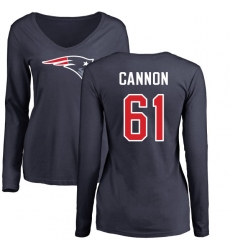 NFL Women's Nike New England Patriots #61 Marcus Cannon Navy Blue Name & Number Logo Slim Fit Long Sleeve T-Shirt