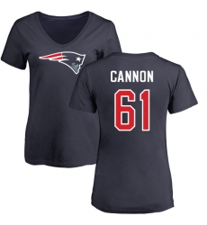 NFL Women's Nike New England Patriots #61 Marcus Cannon Navy Blue Name & Number Logo Slim Fit T-Shirt