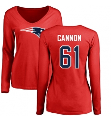 NFL Women's Nike New England Patriots #61 Marcus Cannon Red Name & Number Logo Slim Fit Long Sleeve T-Shirt