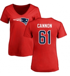 NFL Women's Nike New England Patriots #61 Marcus Cannon Red Name & Number Logo Slim Fit T-Shirt