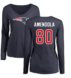 NFL Women's Nike New England Patriots #80 Danny Amendola Navy Blue Name & Number Logo Slim Fit Long Sleeve T-Shirt