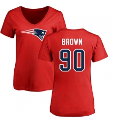 NFL Women's Nike New England Patriots #90 Malcom Brown Red Name & Number Logo Slim Fit T-Shirt