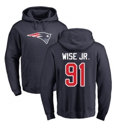 NFL Nike New England Patriots #91 Deatrich Wise Jr Navy Blue Name & Number Logo Pullover Hoodie