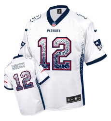 Men's Nike New England Patriots #12 Tom Brady Elite White Drift Fashion NFL Jersey