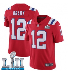 Men's Nike New England Patriots #12 Tom Brady Red Alternate Vapor Untouchable Limited Player Super Bowl LII NFL Jersey