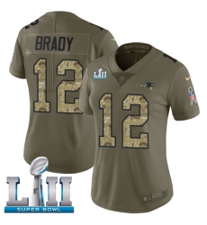 Women's Nike New England Patriots #12 Tom Brady Limited Olive/Camo 2017 Salute to Service Super Bowl LII NFL Jersey