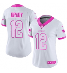 Women's Nike New England Patriots #12 Tom Brady Limited White/Pink Rush Fashion NFL Jersey