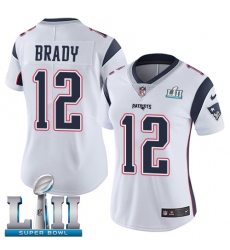 Women's Nike New England Patriots #12 Tom Brady White Vapor Untouchable Limited Player Super Bowl LII NFL Jersey