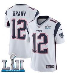 Youth Nike New England Patriots #12 Tom Brady White Vapor Untouchable Limited Player Super Bowl LII NFL Jersey