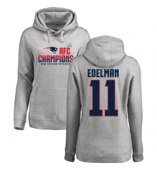 Women's Nike New England Patriots #11 Julian Edelman Heather Gray 2017 AFC Champions Pullover Hoodie