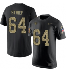 Nike New Orleans Saints #64 Zach Strief Black Camo Salute to Service T-Shirt