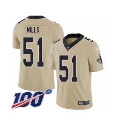Men's New Orleans Saints #51 Sam Mills Limited Gold Inverted Legend 100th Season Football Jersey