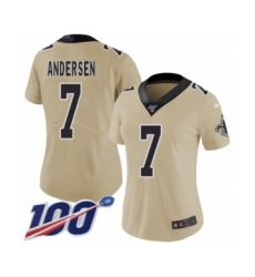 Women's New Orleans Saints #7 Morten Andersen Limited Gold Inverted Legend 100th Season Football Jersey