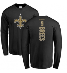 NFL Nike New Orleans Saints #9 Drew Brees Black Backer Long Sleeve T-Shirt