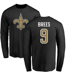 NFL Nike New Orleans Saints #9 Drew Brees Black Name & Number Logo Long Sleeve T-Shirt