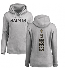 NFL Women's Nike New Orleans Saints #9 Drew Brees Ash Backer Pullover Hoodie