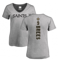 NFL Women's Nike New Orleans Saints #9 Drew Brees Ash Backer V-Neck T-Shirt