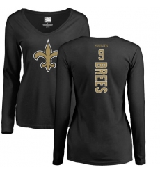 NFL Women's Nike New Orleans Saints #9 Drew Brees Black Backer Slim Fit Long Sleeve T-Shirt