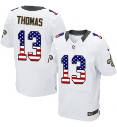 Men's Nike New Orleans Saints #13 Michael Thomas Elite White Road USA Flag Fashion NFL Jersey