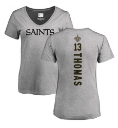 NFL Women's Nike New Orleans Saints #13 Michael Thomas Ash Backer V-Neck T-Shirt