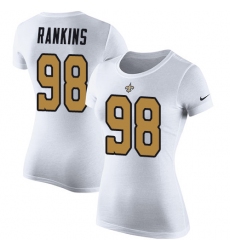 Women's Nike New Orleans Saints #98 Sheldon Rankins White Rush Pride Name & Number T-Shirt