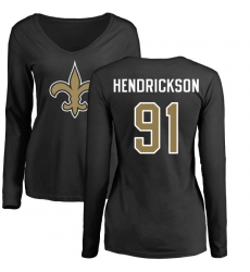 NFL Women's Nike New Orleans Saints #91 Trey Hendrickson Black Name & Number Logo Slim Fit Long Sleeve T-Shirt