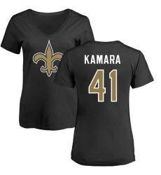 NFL Women's Nike New Orleans Saints #41 Alvin Kamara Black Name & Number Logo Slim Fit T-Shirt