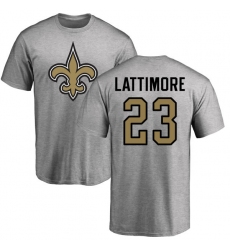 NFL Nike New Orleans Saints #23 Marshon Lattimore Ash Name & Number Logo T-Shirt