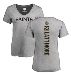 NFL Women's Nike New Orleans Saints #23 Marshon Lattimore Ash Backer V-Neck T-Shirt