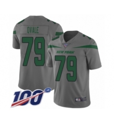 Men's New York Jets #79 Brent Qvale Limited Gray Inverted Legend 100th Season Football Jersey