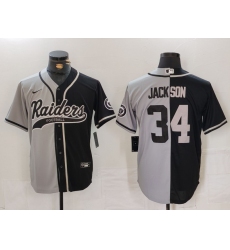 Men's Las Vegas Raiders #34 Bo Jackson Grey Black Split Cool Base Stitched Baseball Jersey