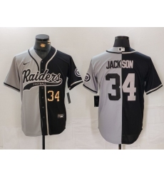 Men's Las Vegas Raiders #34 Bo Jackson Number Grey Black Split Cool Base Stitched Baseball Jersey