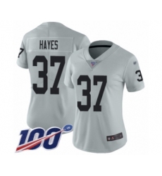 Women's Oakland Raiders #37 Lester Hayes Limited Silver Inverted Legend 100th Season Football Jersey