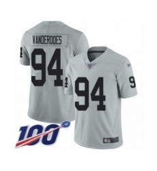 Men's Oakland Raiders #94 Eddie Vanderdoes Limited Silver Inverted Legend 100th Season Football Jersey