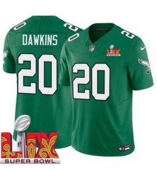 Men's Philadelphia Eagles Brian Dawkins #20 Kelly Green 2024 2025 Super Bowl LIX F U S E Stitched NFL Jersey